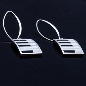 Gift idea for pianist, Silver Earrings Piano Key Dangle, white and black handmade jewelry. New Orleans, recycled fun