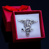 Nurse practitioner pendant, caduceus with an NP, sterling silver medical emblem, graduation present for nursing student