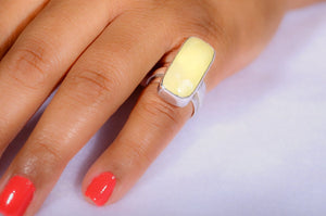 Yellow rectangular stone ring, Yellow Amber, chakra healing stone, gift for her