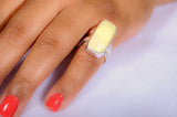 Yellow rectangular stone ring, Yellow Amber, chakra healing stone, gift for her