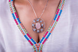 Unique two Gemstone statement pendant, sterling silver, Moonstone and Rose Quartz stone jewelry, pendant for healing and new beginnings