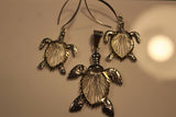 Two Tone Turtle Jewelry Set, Silver and Gold Necklace Earrings