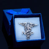 Nurse practitioner pin, caduceus with an NP, sterling silver medical emblem, graduation present for nursing student