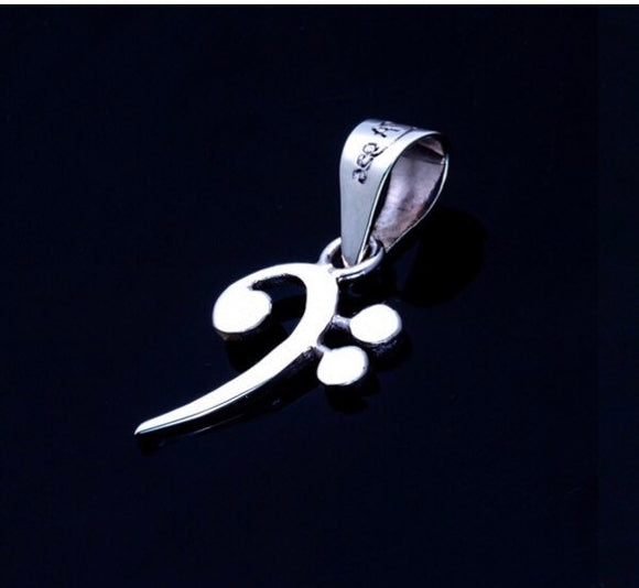 Bass clef necklace, Sterling silver, handmade, bass pendant, great gift for band members, music teachers and music lovers, Fathers Day gift
