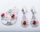 Red Coral and Mother of Pearl pendant set in sterling silver, modesty, wisdom, happiness, Christmas gift