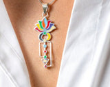 Chakra Necklace Set, Yoga Gifts, Lotus pendant and earring, Energy amulet, Metaphysical, Spiritual, rainbow color gift