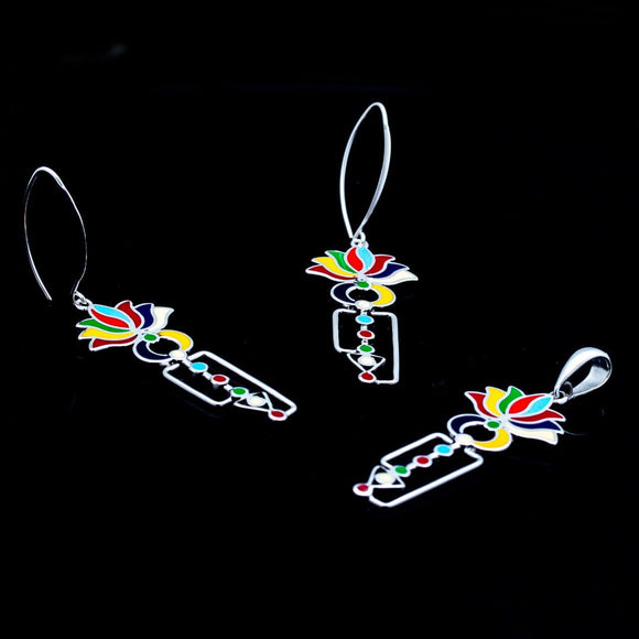Chakra Necklace Set, Yoga Gifts, Lotus pendant and earring, Energy amulet, Metaphysical, Spiritual, rainbow color gift