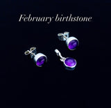 Amethyst Sterling Silver Jewelry Set: February Birthstone Earrings & Charm