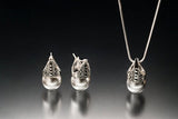 Handmade Sterling Silver Pearl Necklace Earrings Set: Marcasite Art Deco Jewelry
