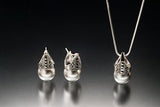Pearl necklace earrings set, Sterling silver handmade jewelry set in marcasite, Mothers Day gift for her
