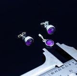 Amethyst charm and earrings set, Purple studs sterling silver jewelry, Mothers Day gift for her, February birthstone