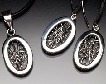 Oval pendant & Earring Set, sterling silver, meaningful gift for her, present for someone going thru challenges, handmade jewelry