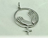 Sterling Silver Female Empowerment Pendant: Healing Hands Necklace
