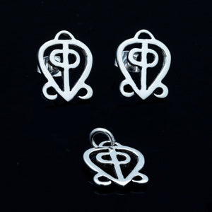 Gift for long distance relationship, Sterling silver Jewelry set for eternal love, Adinkra symbol earring and charm, Mothers Day Gift