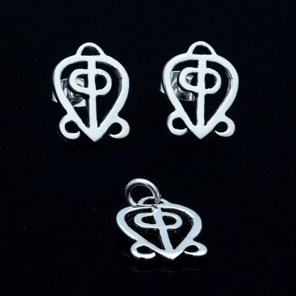Gift for long distance relationship, Sterling silver Jewelry set for eternal love, Adinkra symbol earring and charm, Mothers Day Gift