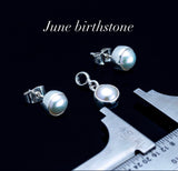 Mothers Day Gift, pearl stud earrings and charm pendant set sterling silver, handmade bridal jewelry, June birthstone, minimalist jewelry