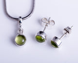 Peridot charm and earring set, Sterling round green jewelry set, August and September birthstone, birthday gift, 16th anniversary gift