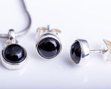 Black Onyx Sterling Silver Stud Earrings and Necklace: Minimalist Goth Set