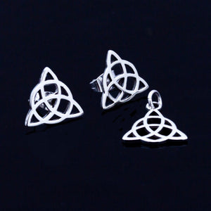 Triquetra stud earrings and charm set, Celtic knot set, Irish, Holy trinity, mind, body spirit jewelry, St Patricks gift trinity knot