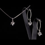 Merkaba jewelry set, Silver pendant with floating crystal, 3d star of David,  Earring and necklace set, Yoga and Jewish inspired gift