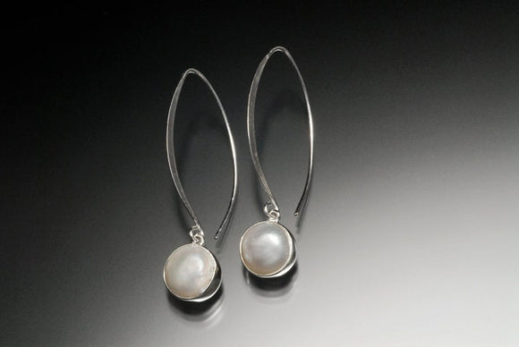 Pearl earrings, white,cream color drops, real, freshwater, set in silver, wedding or everyday jewelry, holiday gift for her