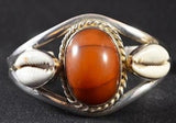Statement bracelet, chunky amber cuff, cowrie shell accented jewelry, plus size gift