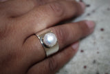 Pearl Ring handmade wide band with genuine freshwater pearl set in Sterling silver fitting choice for engagement ring June birthstone gift