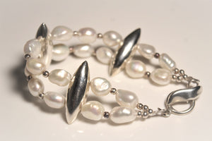 Pearl bracelet, sterling silver, fresh water pearl link bracelet, pearl girl jewelry, wedding ensemble, chucks and pearls, Christmas gift