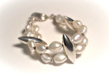 Pearl bracelet, sterling silver, fresh water pearl link bracelet, pearl girl jewelry, wedding ensemble, chucks and pearls, Christmas gift