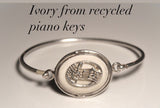 Silver bracelet,  Piano Key, handmade recycled ivory handmade bangle,  New Orleans jewelry art,  music related gift