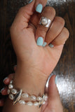 Pearl Ring handmade wide band with genuine freshwater pearl set in Sterling silver fitting choice for engagement ring June birthstone gift