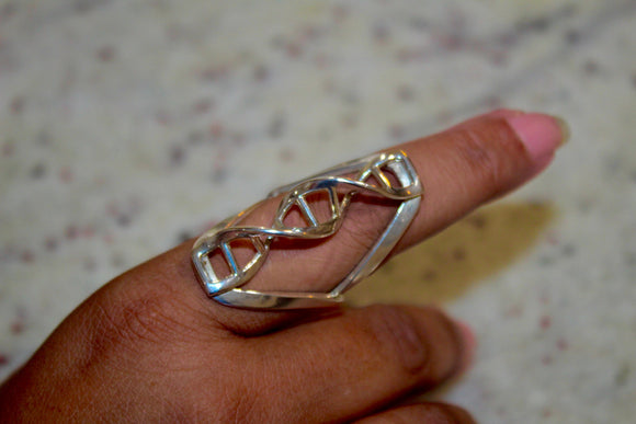 DNA Ring, double helix statement ring, for genetic industry gift, sterling silver handmade science genetics jewelry