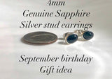 Genuine sapphire studs, September birthstone earrings, birthday gift idea