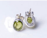 Peridot post earrings, sterling silver, August and September birthstone
