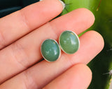 Green gem earrings, Aventurine oval stone set in silver, gift for her