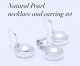 Freshwater Pearl Necklace Earrings Set: Sterling Silver Bezel