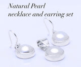 Pearl necklace earrings set, white, cream color drops, real, freshwater, set in silver, wedding or everyday jewelry, holiday gift for her