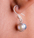 Pearl necklace earrings set, white, cream color drops, real, freshwater, set in silver, wedding or everyday jewelry, holiday gift for her