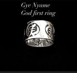 Silver Ring, men wide Band, Ghanaian,  Gye Nyame ring, God first, Adinkra symbol jewelry,  Chester Allen design