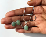 Oval Green gemstone set, Aventurine Necklace and  earrings, gift for her
