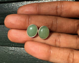 Green gem earrings, Aventurine oval stone set in silver, gift for her