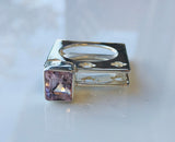 Amethyst square stackable ring, February birthstone,  gift for her