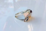 Unique two tone ring, Dual gemstone, amethyst, garnet stones, avant garde, east west horizontal ring design, relationship jewelry gift