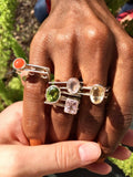 Stackable ring with Carnelian, Red orange round stone set in Sterling silver, Statement ring. handmade with cut out crosses.