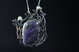 Unique Gemstone Necklace, Chrysocolla and pearl pendant, Chester Allen, original design