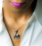 Silver Necklace, Elephant pendant, with Gye Nyame, adinkra symbol meanings, God First, Ganesha buddhist gift afrocentric ancestors