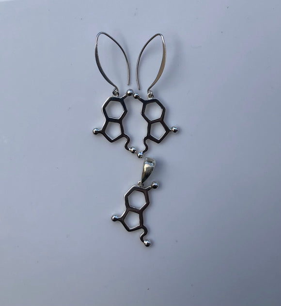 Serotonin Molecule earring and necklace set science gift great for science gift handmade Sterling silver