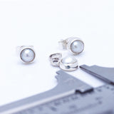 Mothers Day Gift, pearl stud earrings and charm pendant set sterling silver, handmade bridal jewelry, June birthstone, minimalist jewelry