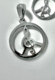 Peace Sign Pendant, Music note necklace, treble clef symbol, New Orleans jewelry, Chester Allen, Power of Love gift,