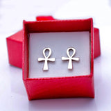 Ankh screw back earrings, sterling silver studs, Egyptian coptic cross, Kemetic jewelry, goth